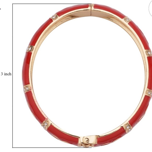 Red Enamel Bangle Bracelet 7.25” in Goldtone - Picture 5 of 5